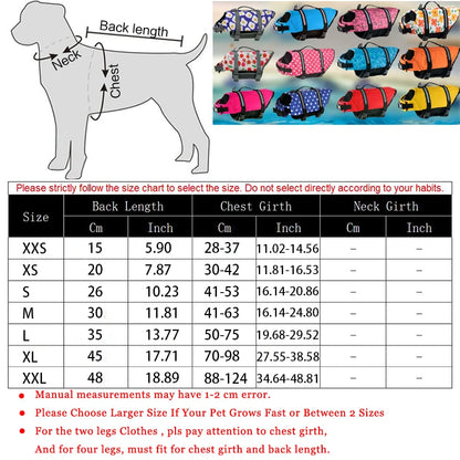 Größentabelle für AquaPaws™ Hundeschwimmweste – Maße für XS bis XXL