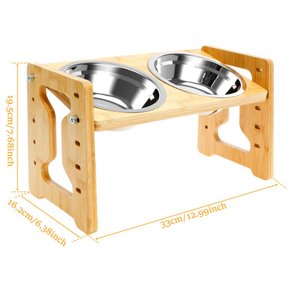 HappyBowl Deluxe™ – Höhenverstellbarer Napfständer aus Holz mit Edelstahlschalen | Ergonomisch & stilvoll