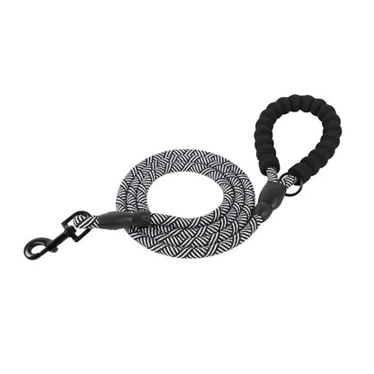 Weiße Hundeleine mit silbernem Schimmer und schwarzem Handgriff