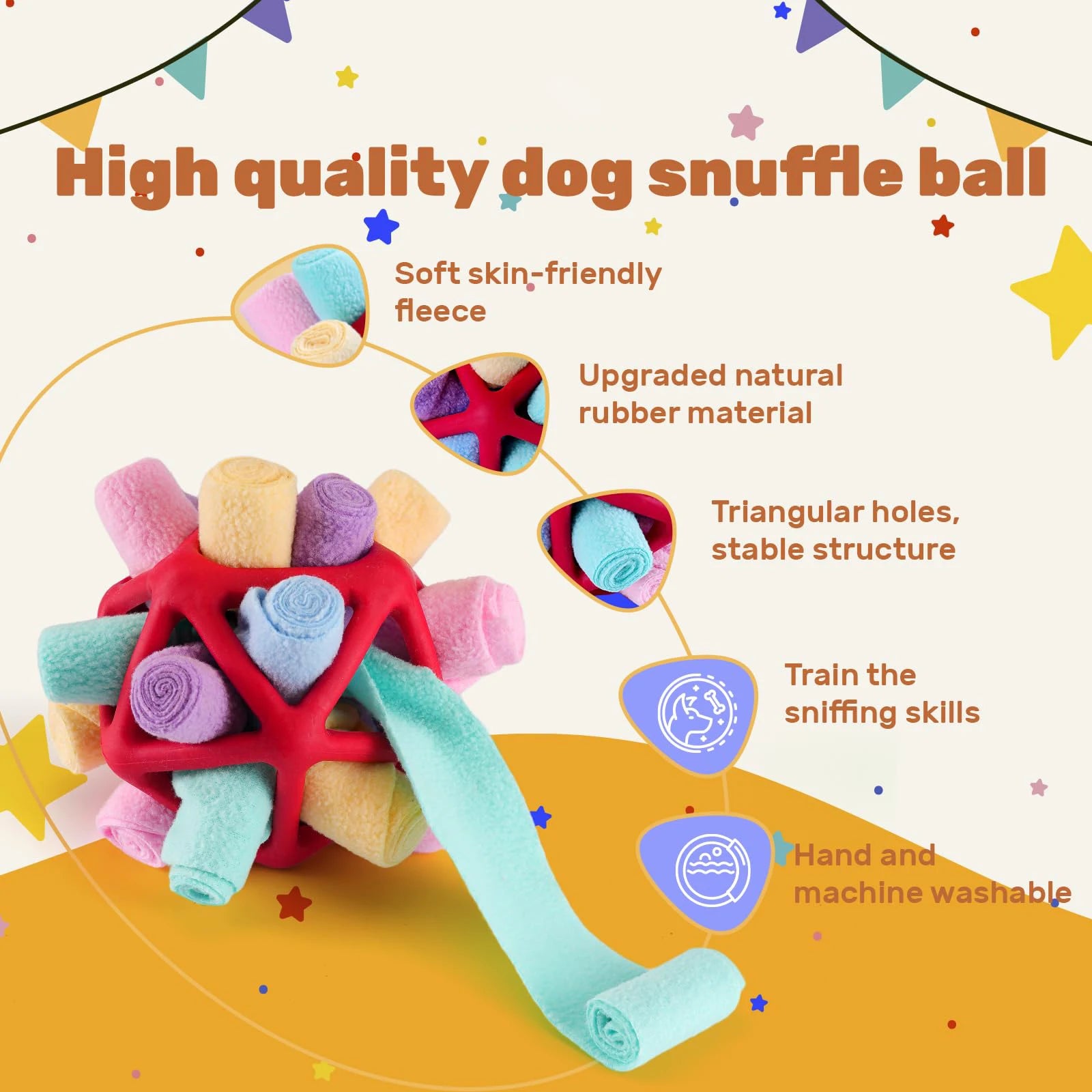 Hund rollt SniffyBall™ über den Boden – Such- und Schnüffelspiel für drinnen & draußen