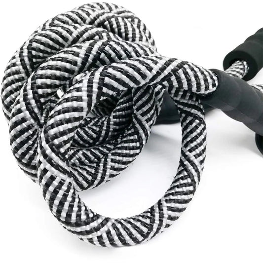 Schwarz-weiße SafePaw Glow Hundeleine in geflochtener Optik mit stabilem Griff